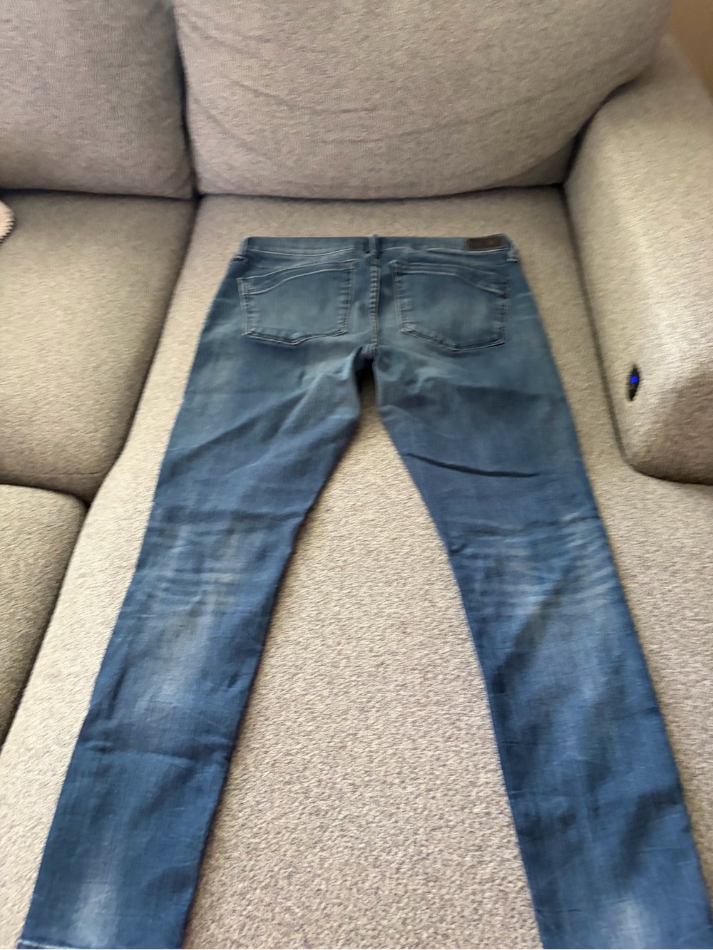 Women’s, Blue Denim Jeans - Classic Straight Fit. With small pearls on front